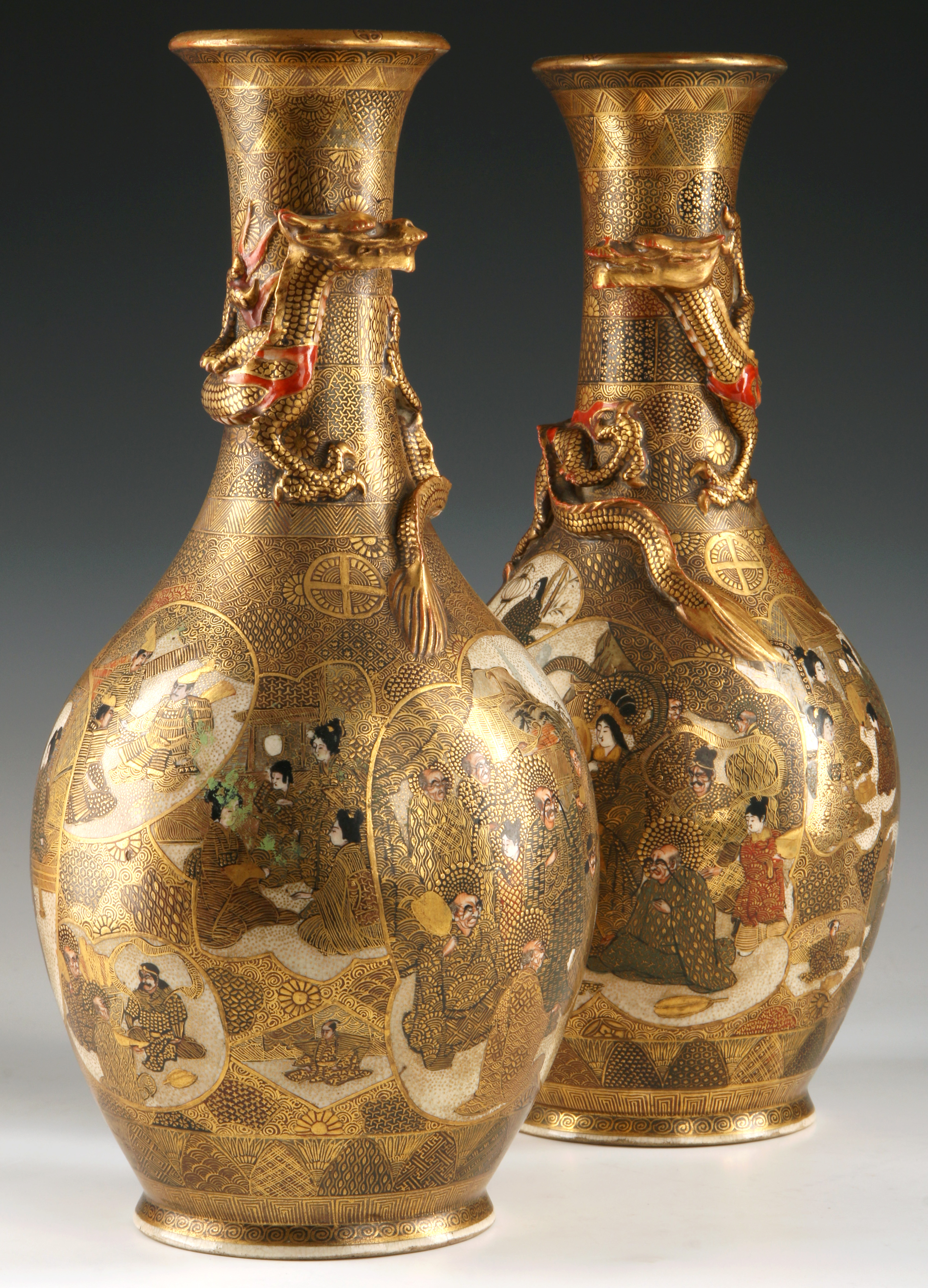 A PAIR MEIJI JAPANESE SHIMAZU CLAN SATSUMA VASES