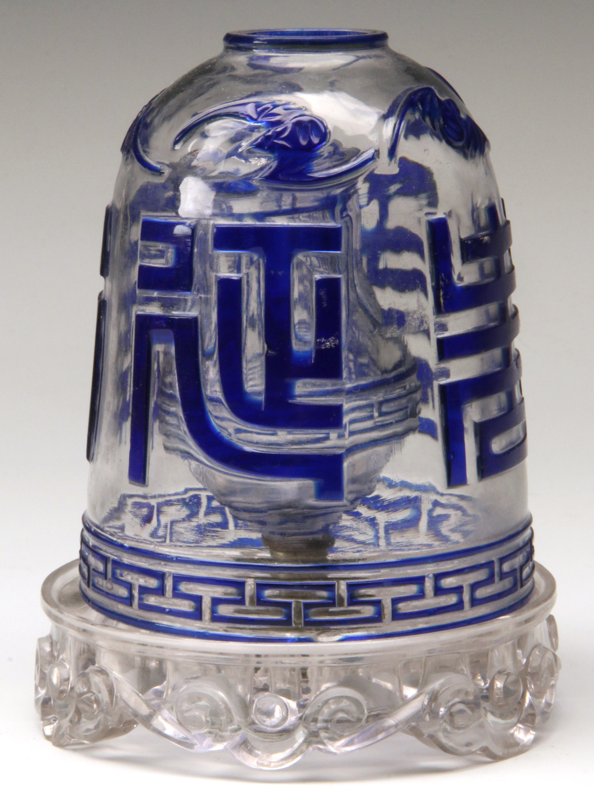 A VERY RARE BLUE OVERLAY PEKING GLASS OPIUM LAMP