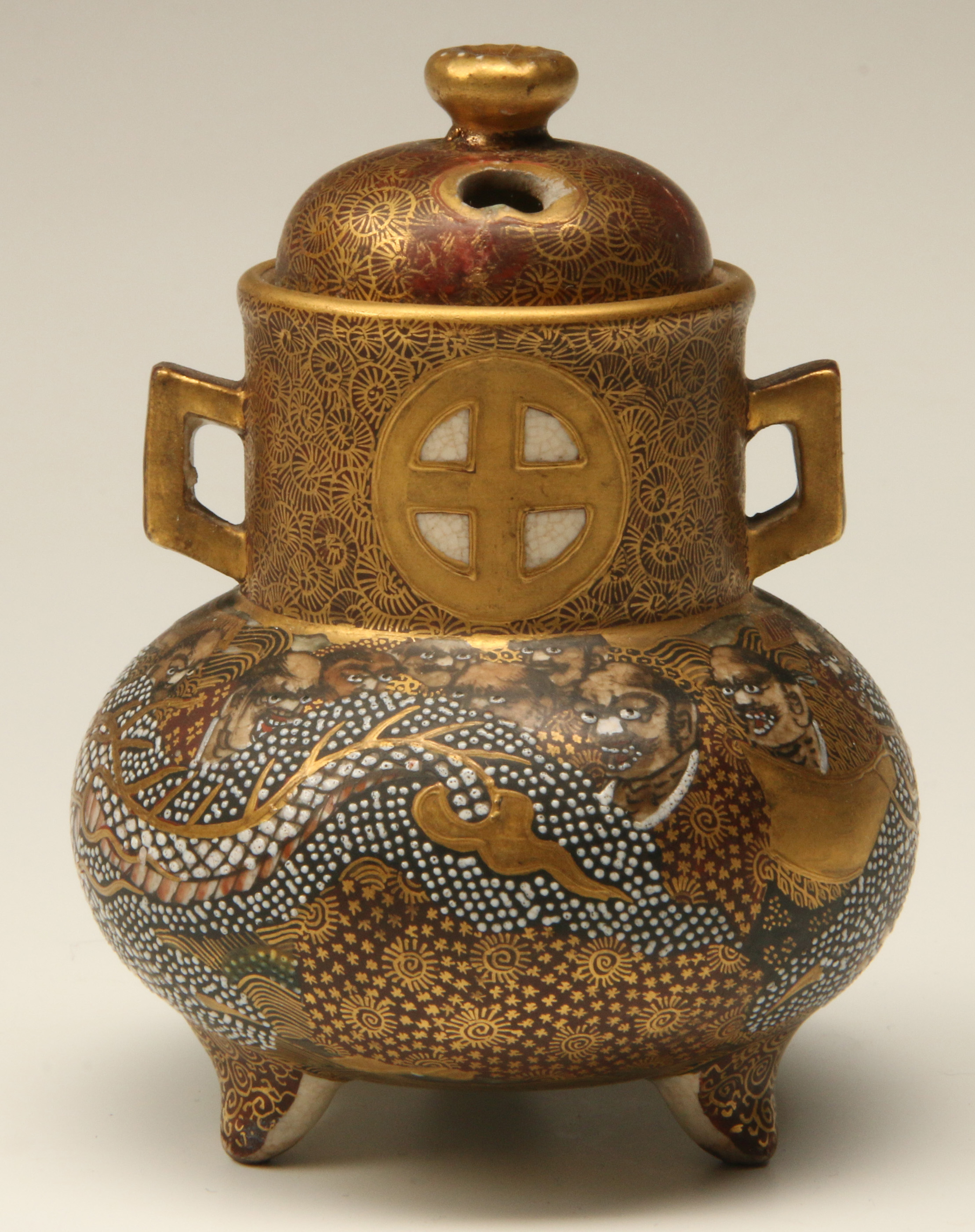 A JAPANESE MEJI PERIOD SATSUMA POTTERY COVERED VAS