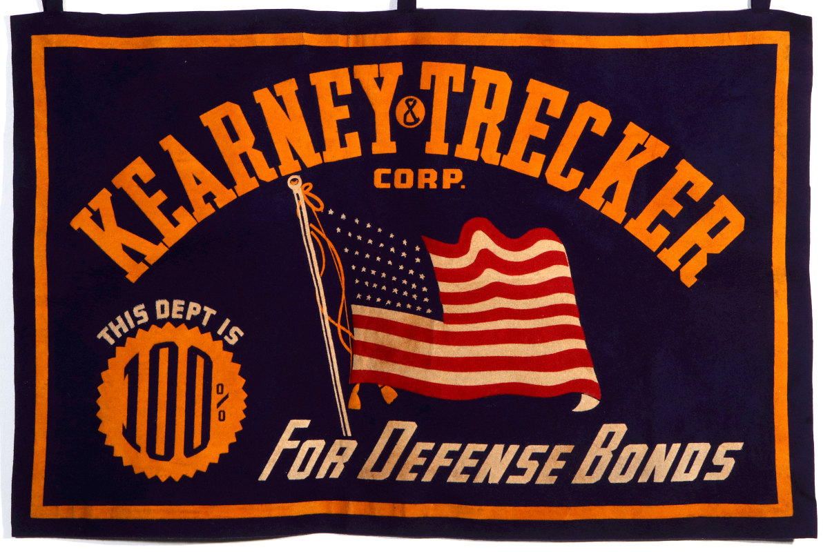 A WORLD WAR II FELT PENNANT FOR DEFENSE BONDS