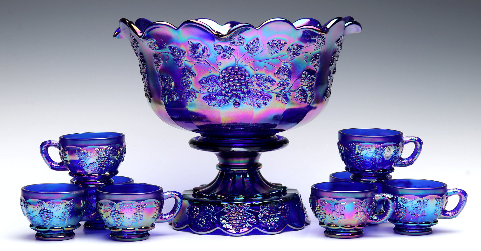 #247: A FENTON 'PANELED GRAPE' CARNIVAL GLASS PUNCH BOWL