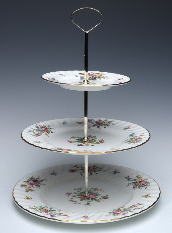 A MINTON 'MARLOW' THREE-TIER TIDBIT SERVING TRAY