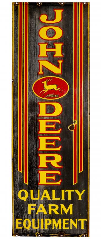 A RARE VERTICAL FORMAT JOHN DEERE PORCELAIN SIGN