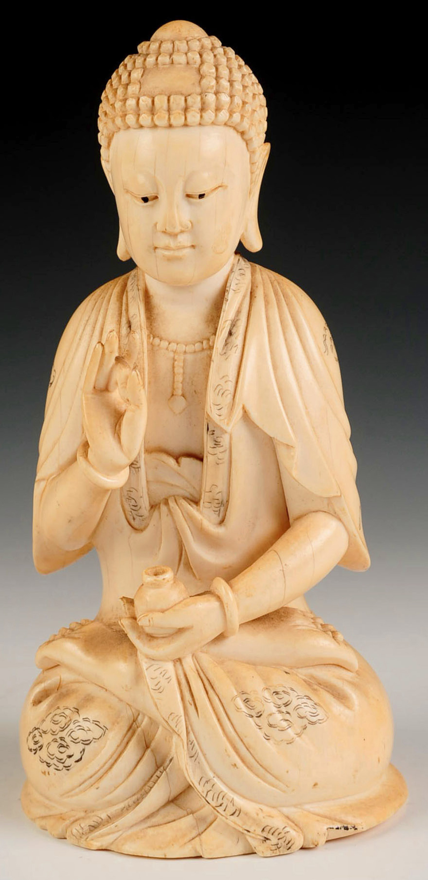 A 19TH C. CHINESE IVORY MEDICINE BUDDHA BHAISAJYAG