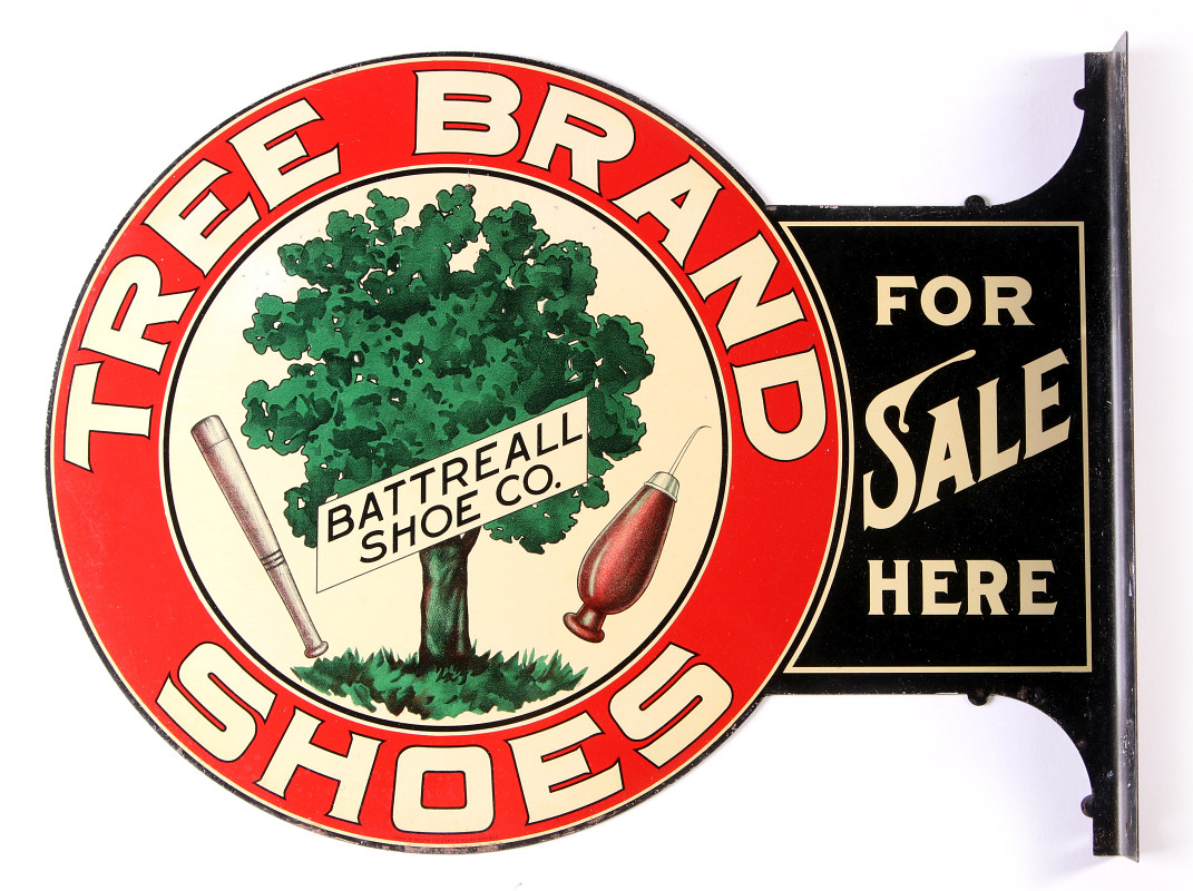 A CIRCA 1920 TREE BRAND KIDS SHOES FLANGE SIGN