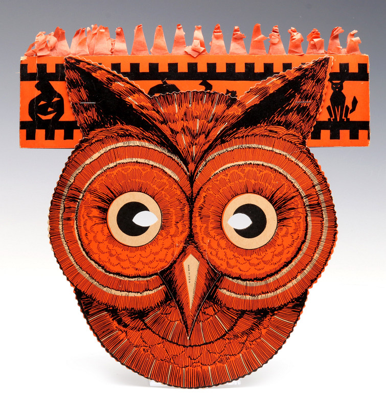 A VINTAGE HALLOWEEN DIE-CUT OWL MASK