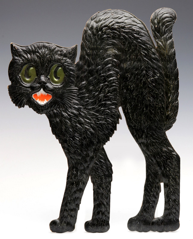 A VINTAGE GERMAN DIE-CUT EMBOSSED BLACK CAT