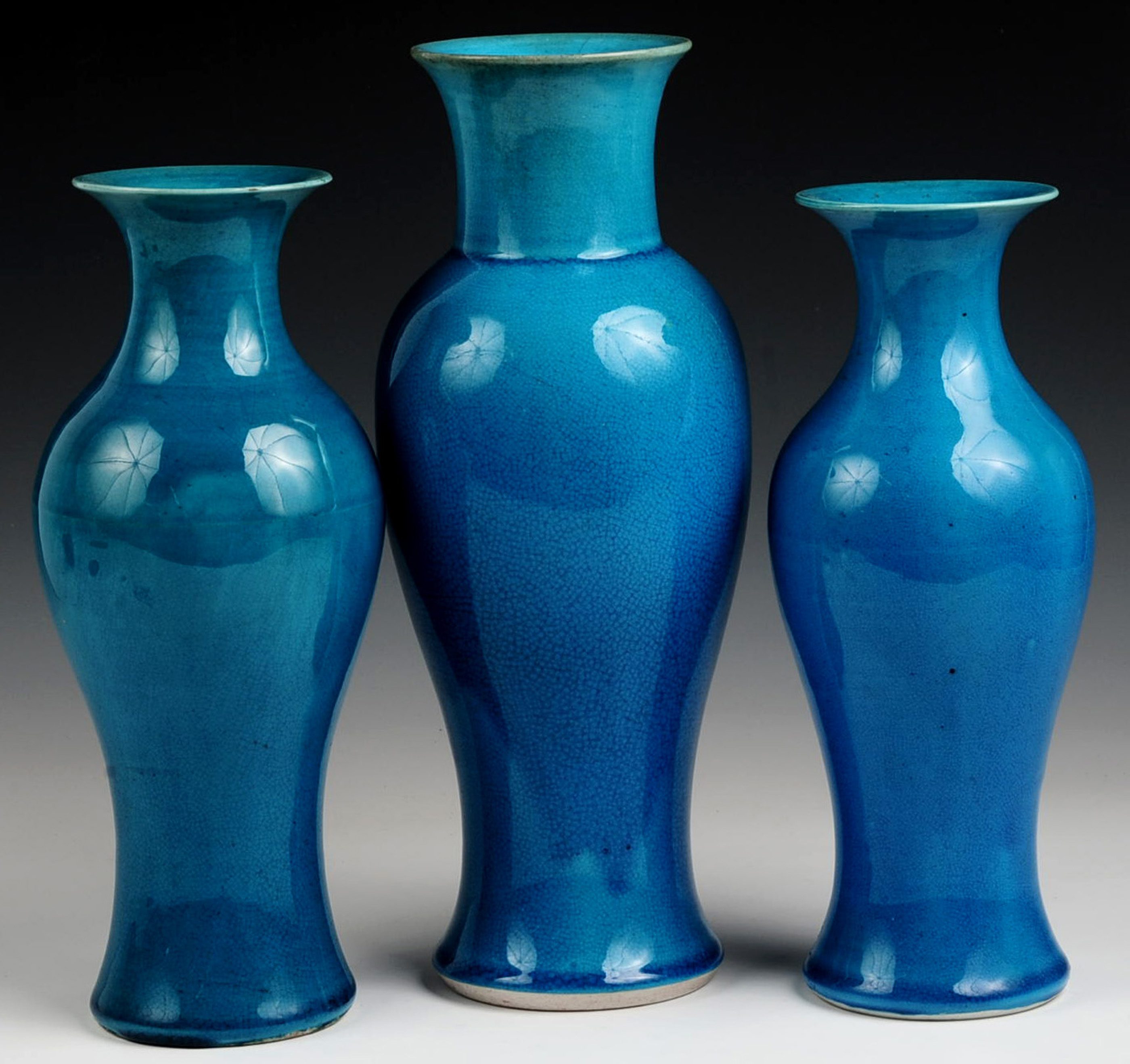 THREE TALL CHINESE TURQUOISE GLAZE MONOCHROME VASE