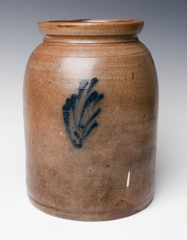 A 19TH C. BLUE DECORATED STONEWARE CANNING JAR