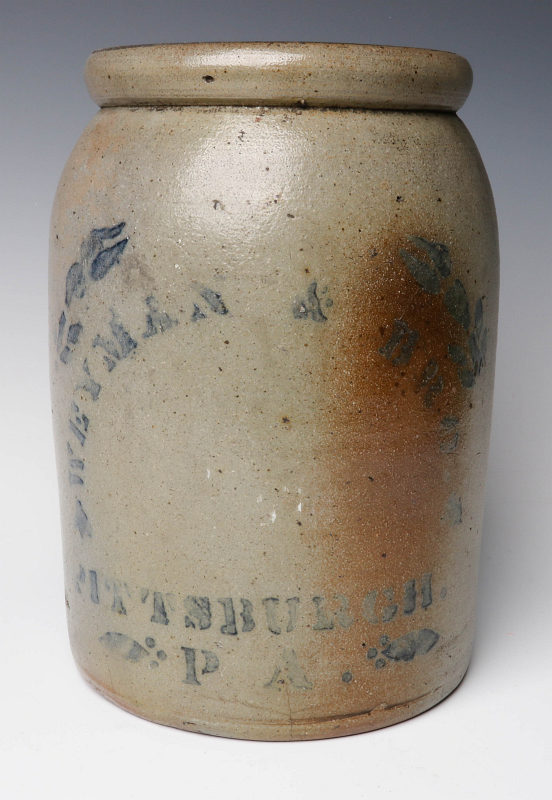 A 19TH C. STONEWARE CANNING JAR WITH ADVERTISING