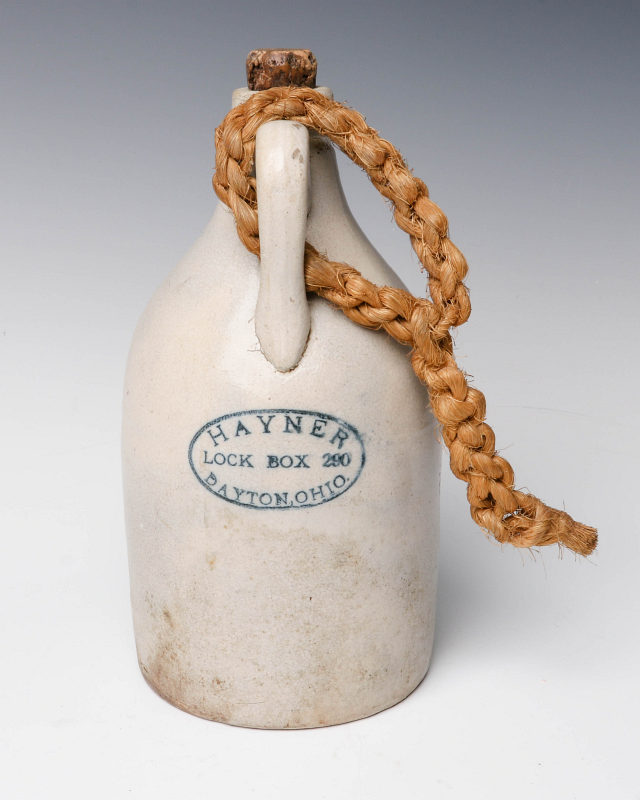 A HAYNER STONEWARE WHISKEY ADVERTISING JUG