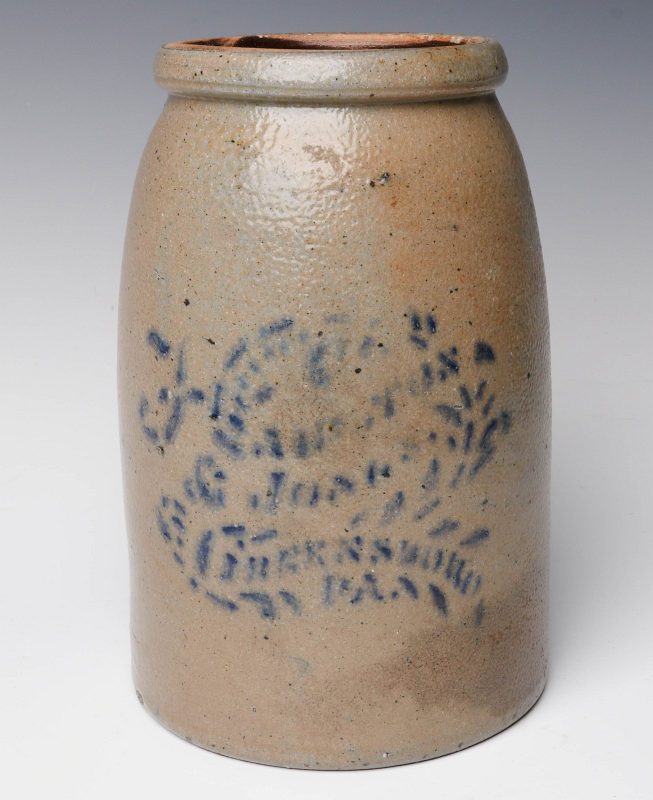 A 19TH C. STONEWARE CANNING JAR WITH ADVERTISING