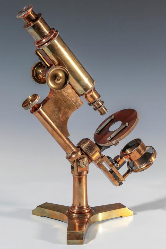 AN ALL-BRASS BAUSCH & LOMB MICROSCOPE CIRCA 1890