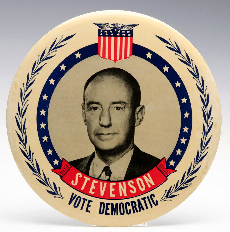 A NINE INCH ADLAI STEVENSON 1952 PORTRAIT BUTTON