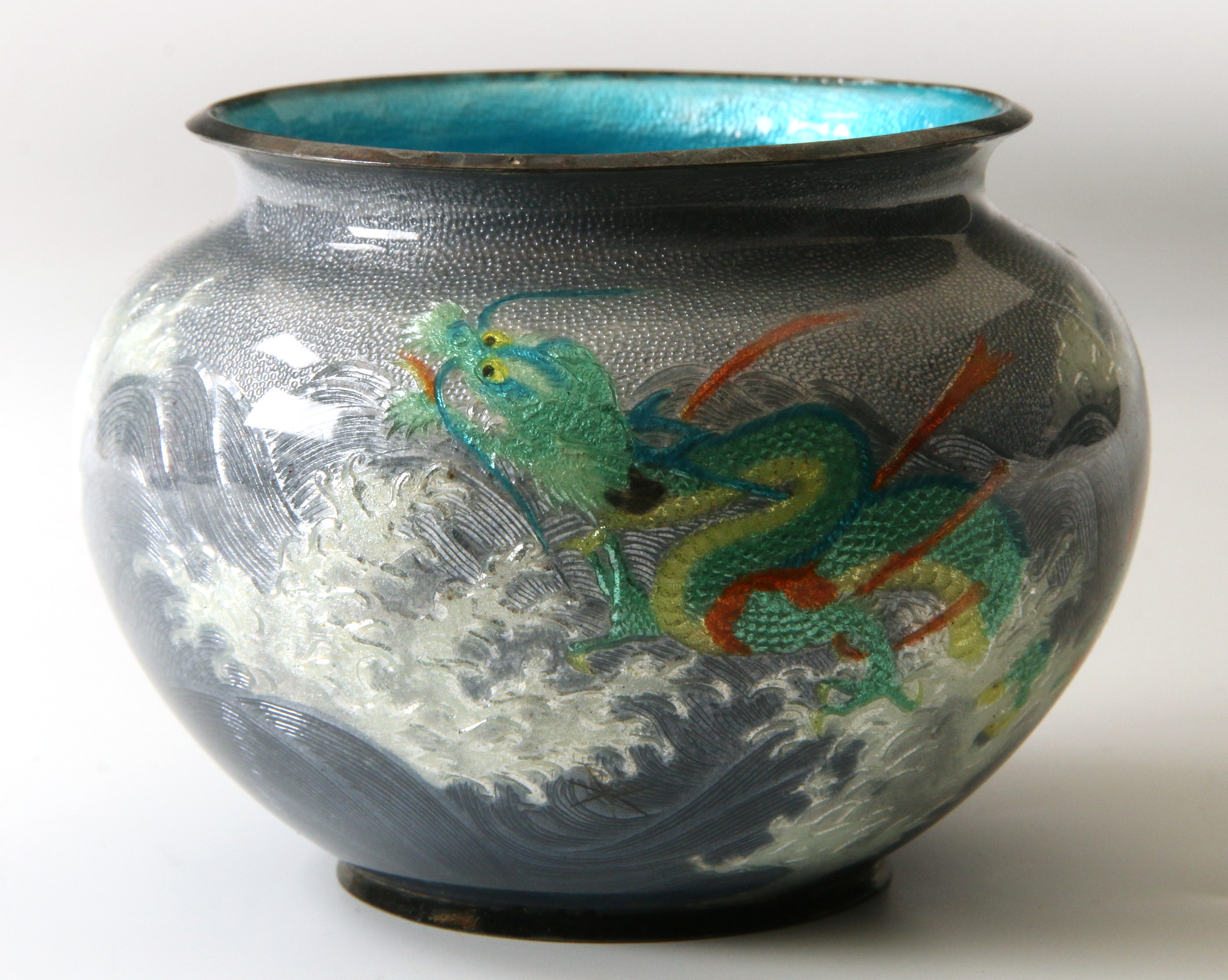 A JAPANESE NANAKO SILVER FOIL GROUND CLOISONNE VAS