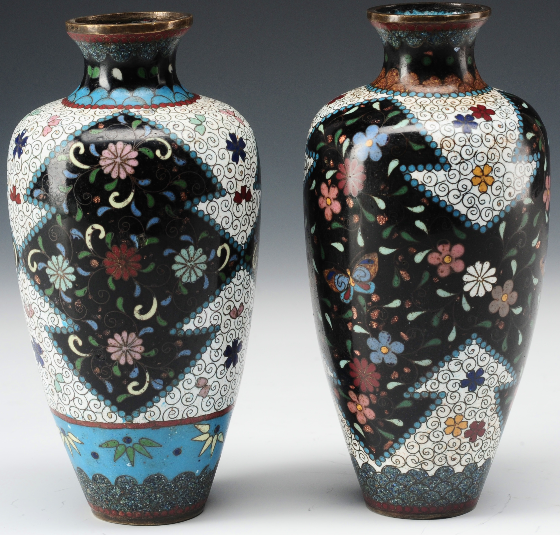 A NEAR PAIR JAPANESE CLOISONNE CABINET VASES