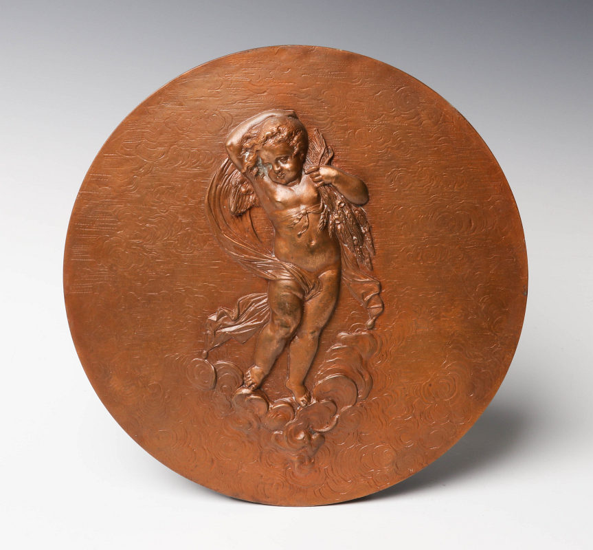 'METALLIC COMPRESS' BRONZE PLAQUE WITH CHERUBS