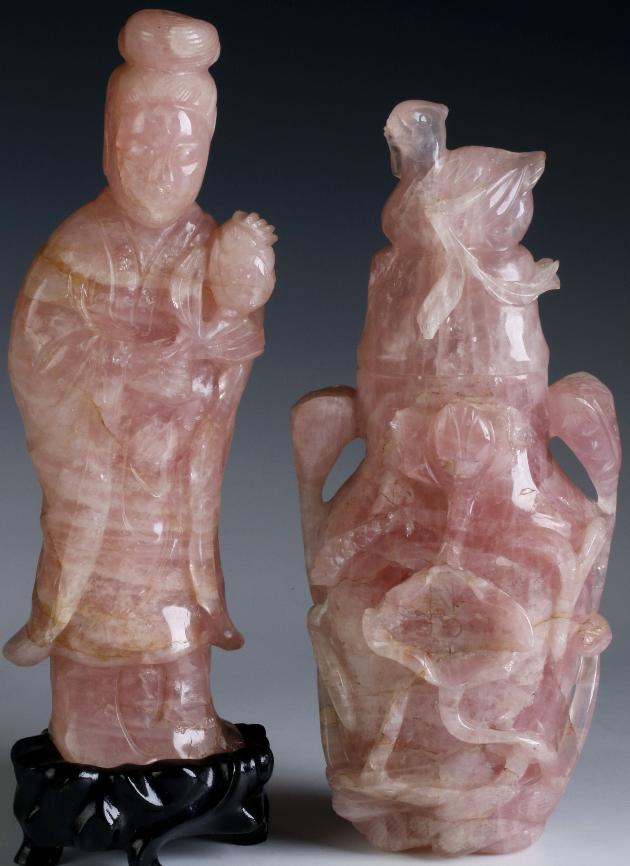 TWO CHINESE ROSE QUARTZ CARVINGS