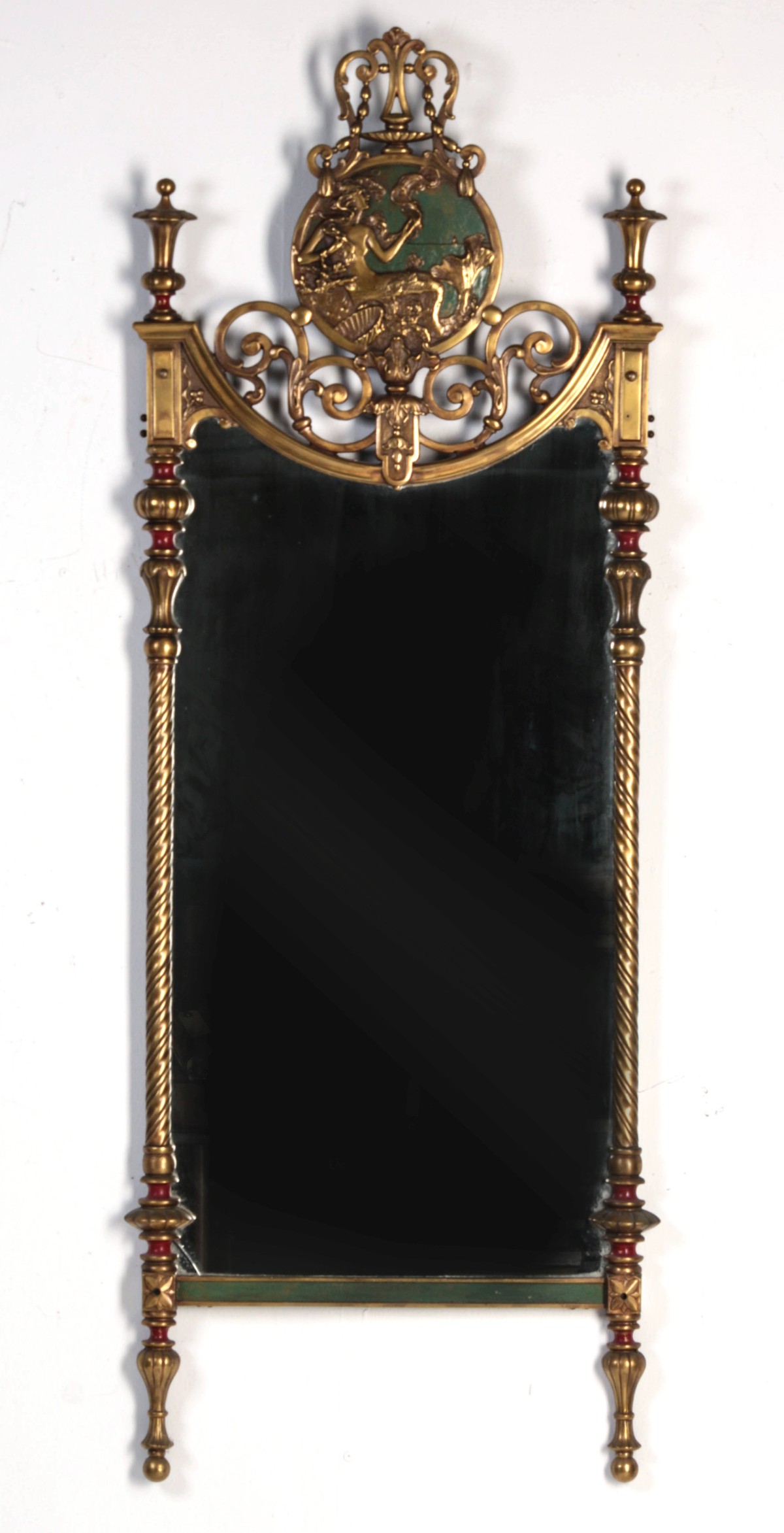 A GREAT BRONZE ART DECO MIRROR WITH ENAMELING