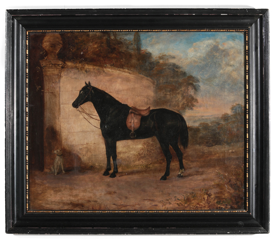 A 19TH CENTURY EQUESTRIAN PORTRAIT WITH DOG