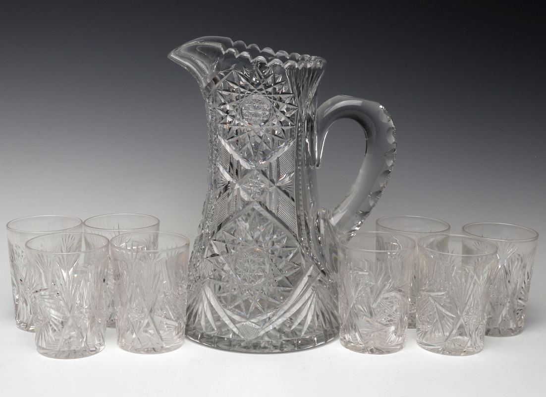 AN AMERICAN BRILLIANT PERIOD CUT GLASS WATER SET