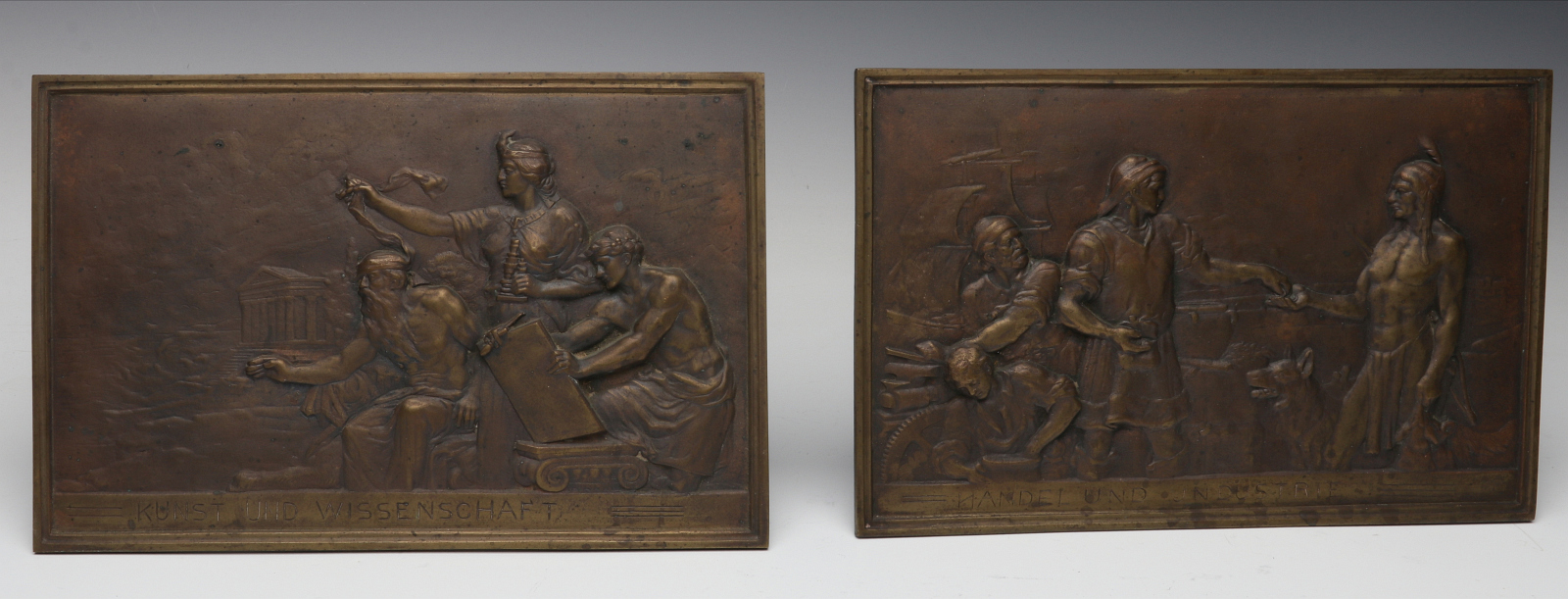 GERMAN BRONZE PLAQUES: INDUSTRIE, GOETHE MEDAILLE