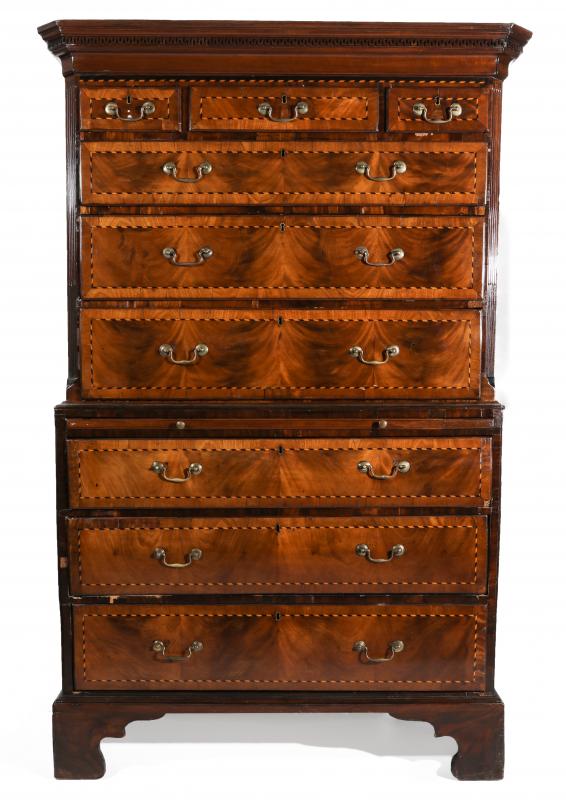 A HANDSOME GEORGIAN TALLBOY CHEST-ON-CHEST C. 1800