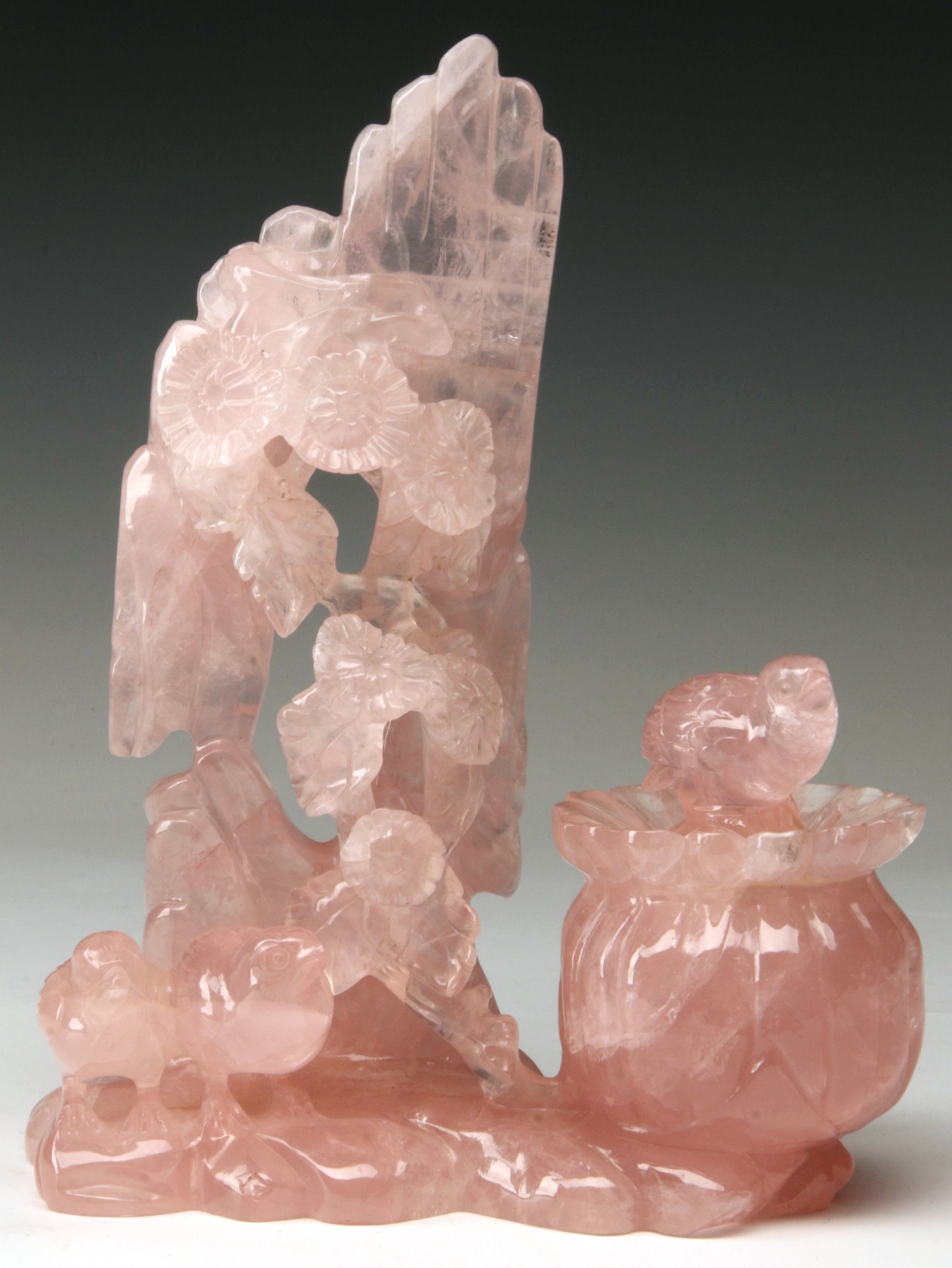 A CHINESE ROSE QUARTZ CARVING