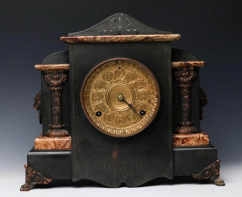 A SETH THOMAS ADAMANTINE HIGHLIGHTS MANTLE CLOCK