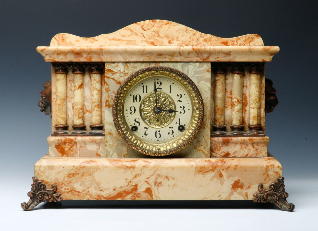 A SETH THOMAS ADAMANTINE FINISH MANTEL CLOCK