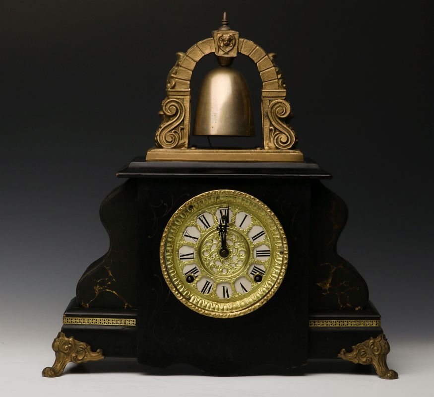 A GILBERT 'CURFEW' BELL TOP SHELF CLOCK