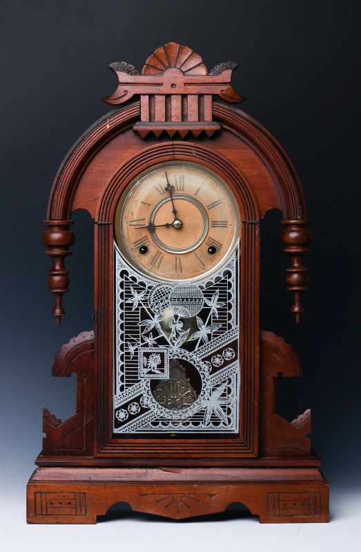 A GILBERT WALNUT TEARDROP PARLOR CLOCK