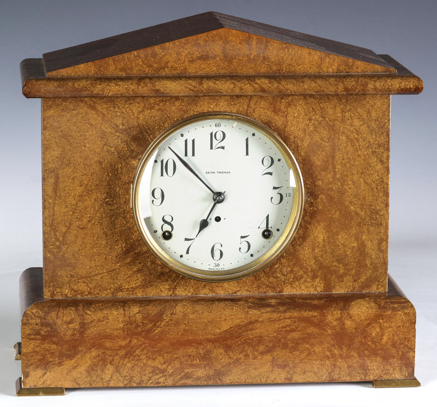 A SETH THOMAS ADAMANTINE FINISH MANTEL CLOCK