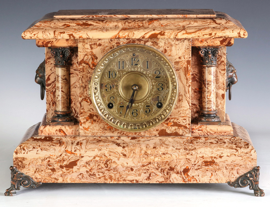 A BOLD SETH THOMAS ADAMANTINE FINISH MANTLE CLOCK