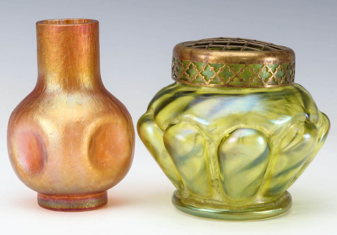 TWO AUSTRIAN ART GLASS CABINET VASES