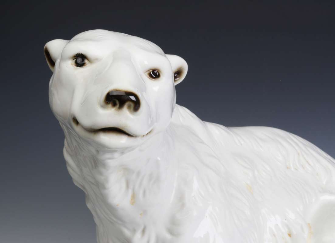 A VERY LARGE POLAR BEAR FIGURE SIGNED ROYAL DUX