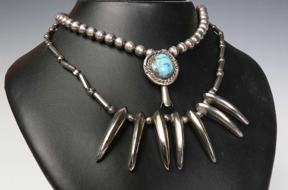 SQUASH BLOSSOM CHOKER & VINTAGE STERLING NECKLACE