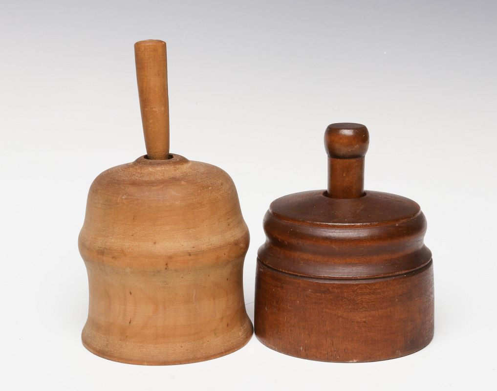 TWO 19TH CENTURY TURNED WOOD BUTTER MOLDS