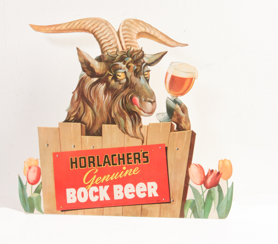 A HORLACHER'S BOCK BEER ADVERTISING SIGN C. 1950