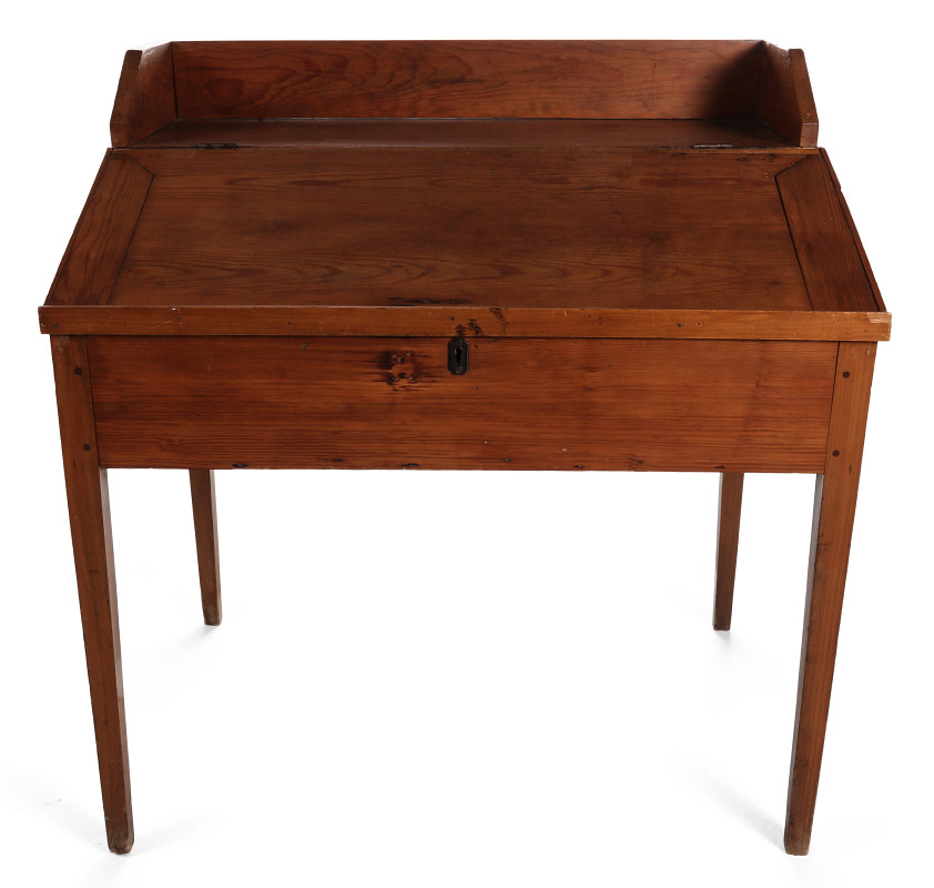 A 19TH CENTURY YELLOW PINE SCHOOLMASTER'S DESK