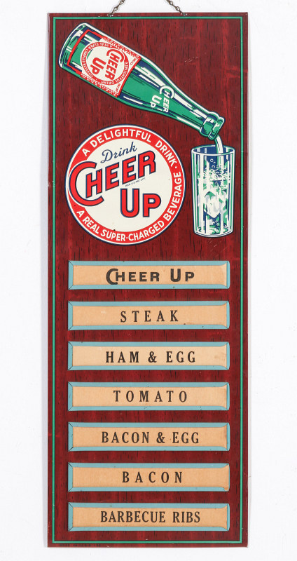 CHEER-UP SUPERCHARGED BEVERAGE ADVERTISING MENU