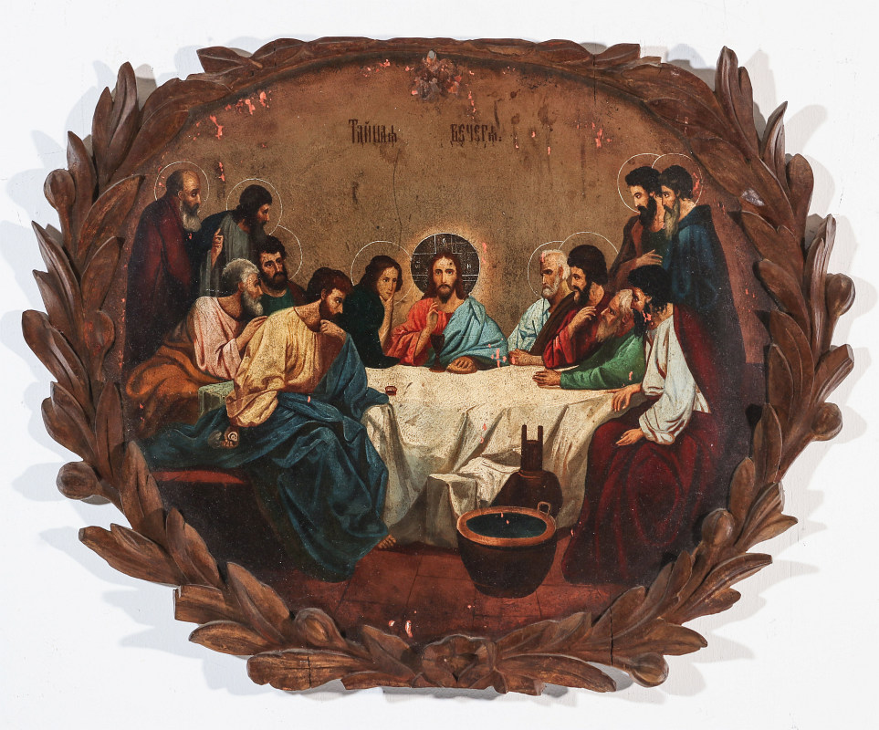 EASTERN ORTHODOX LAST SUPPER CARVED PANEL C 1800