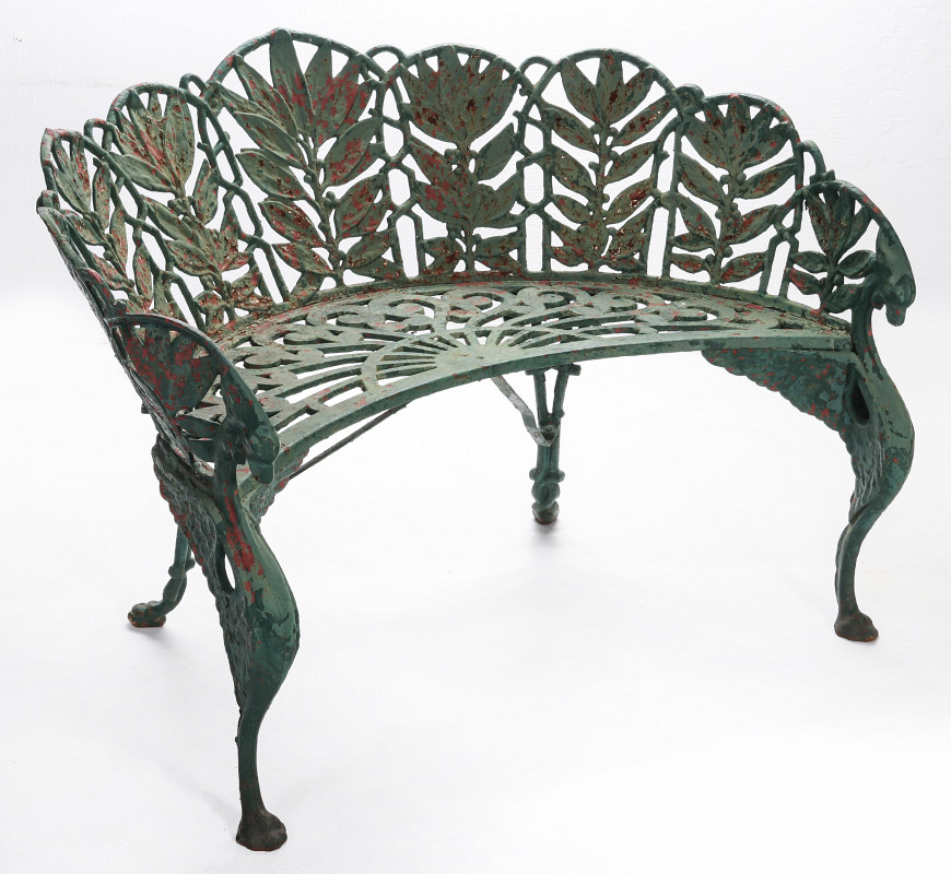 A 19TH C. LAUREL PATTERN CAST IRON GARDEN BENCH