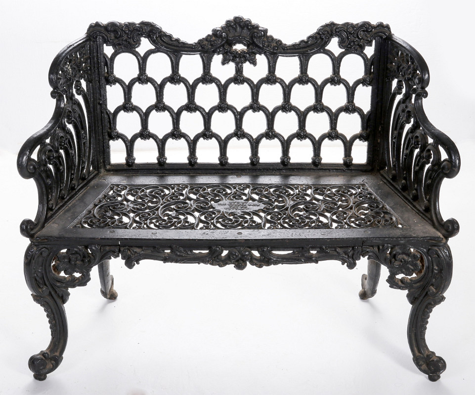 A 'WHITE HOUSE ROSE GARDEN' PATTERN IRON BENCH