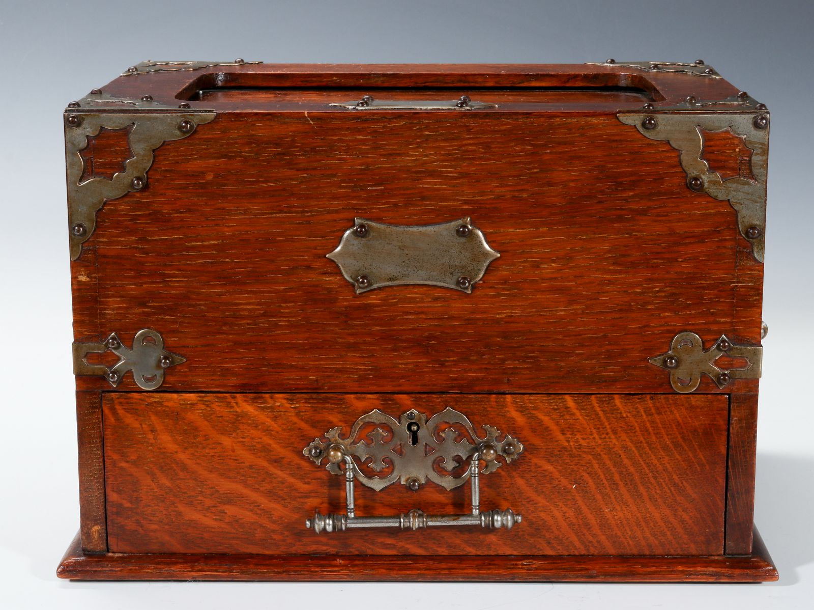 A NICKEL BOUND ENGLISH OAK STATIONARY BOX C 1890