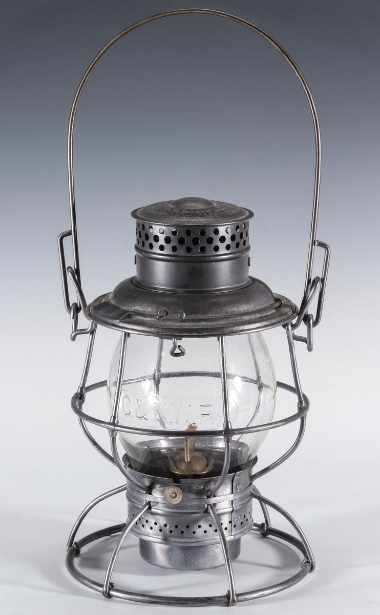 C.&N.W.RY TALL GLOBE LANTERN WITH EMBOSSED GLOBE