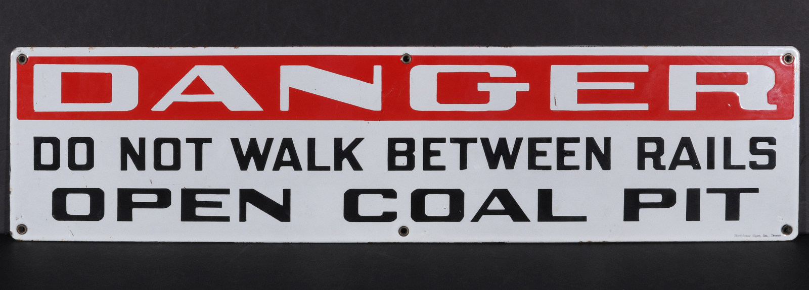 A RAIL YARD PORCELAIN SIGN 'DANGER OPEN COAL PIT'