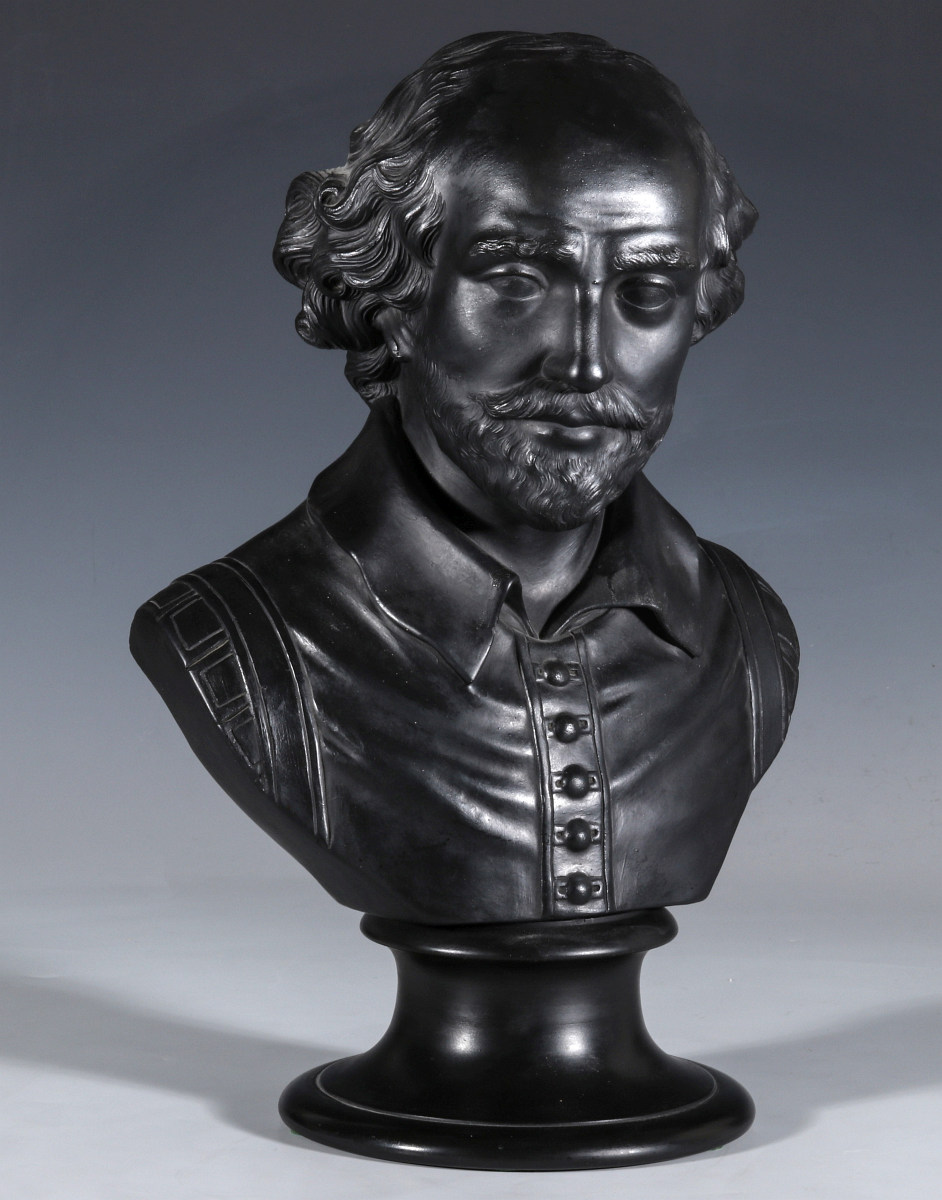 A WEDGWOOD BLACK BASALT BUST OF SHAKESPEARE