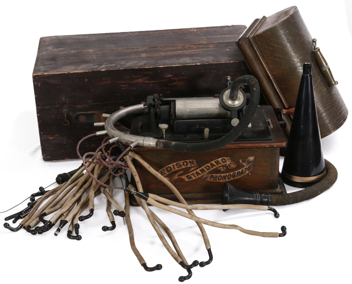 EDISON STANDARD, TAN CYLINDERS IN BOX, HEARING TUBES