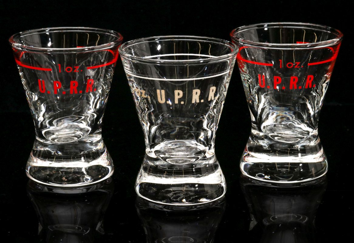 THREE UNION PACIFIC RAILROAD LIBBEY SHOT GLASSES